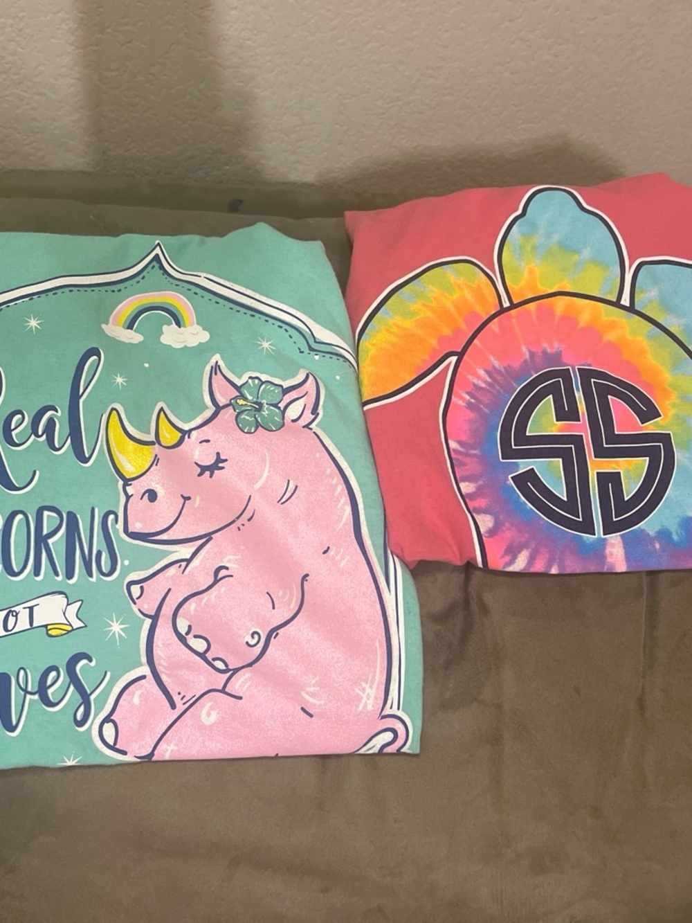 2 Simply Southern Teal & Pink Unicorn and Pink Tie-Dye Flower Tees